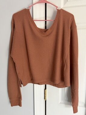 Aeropostale Waffle Knit Long Sleeve Top - Rust